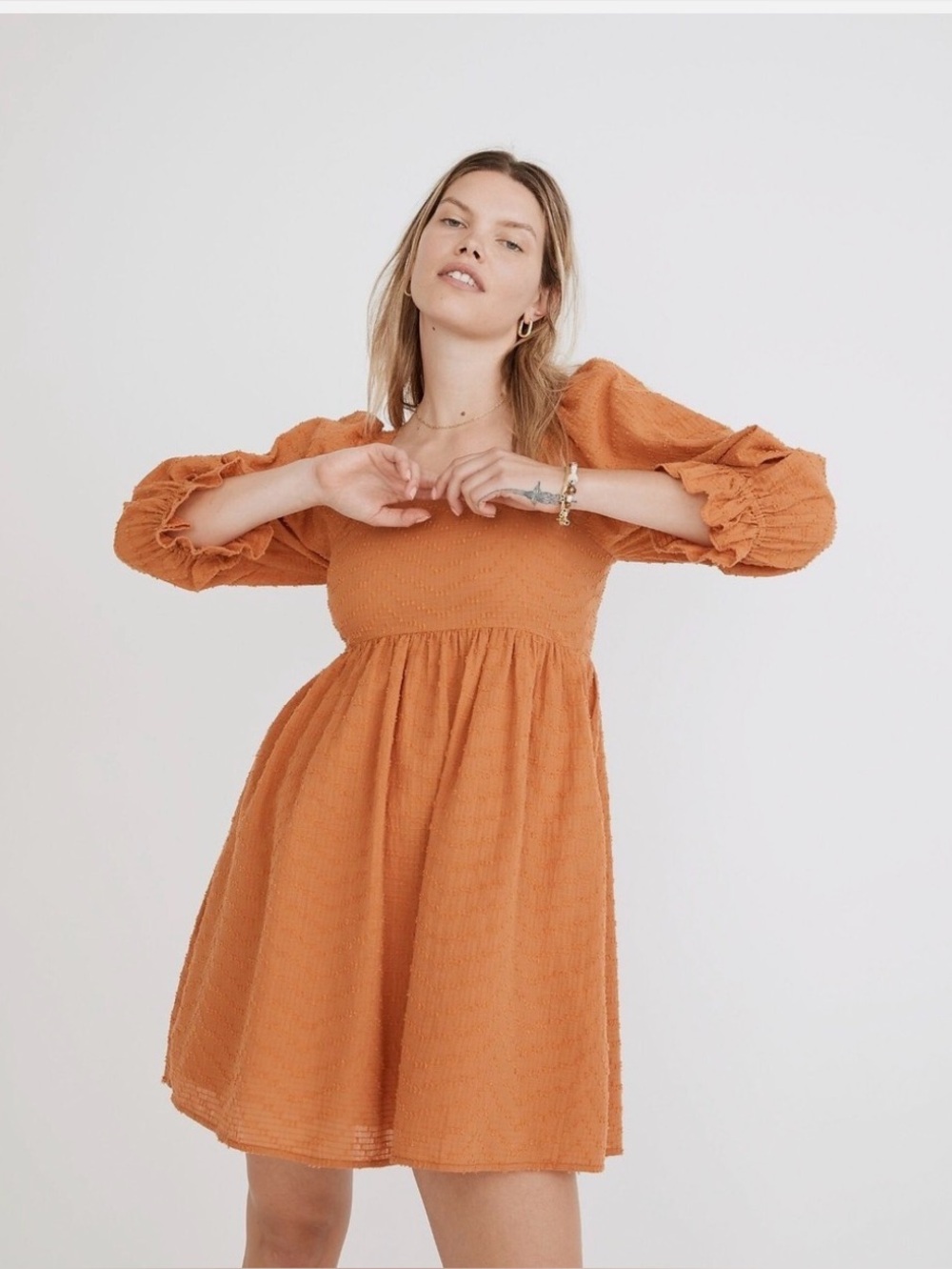 Madewell Women’s Smocked Square-Neck Mini Dress in Burnt Orange size 10